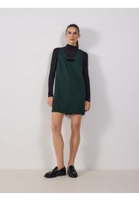 Reserved - Sukienka mini z kokardą - ciemnozielony. Typ kołnierza: kokarda. Kolor: zielony. Materiał: tkanina, wiskoza. Typ sukienki: proste. Długość: mini #1