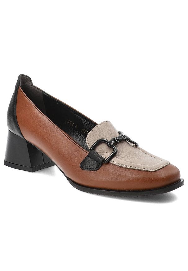 Brązowe Półbuty Armodo Skórzane Eleganckie Buty Na Obcasie. Okazja: do pracy, na spotkanie biznesowe. Zapięcie: klamry. Kolor: brązowy. Materiał: skóra. Obcas: na obcasie. Styl: elegancki. Wysokość obcasa: średni