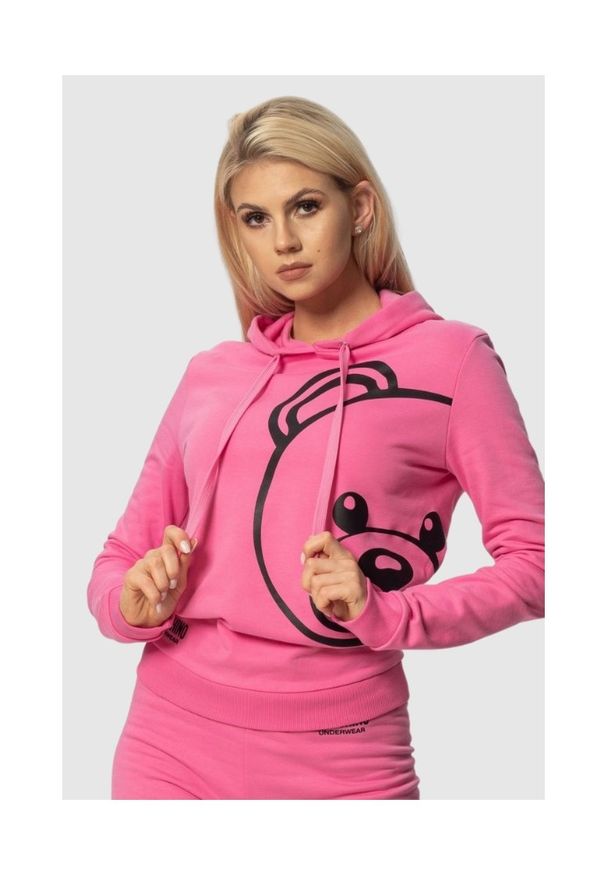 MOSCHINO Różowa bluza damska z kapturem, Rozmiar M. Typ kołnierza: kaptur. Kolor: różowy. Wzór: nadruk