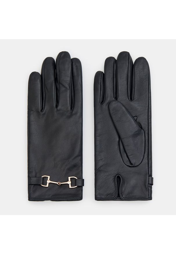 Mohito - Skórzane rękawiczki z detalem - Czarny. Kolor: czarny. Materiał: skóra