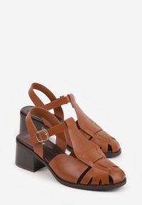 Renee - Brązowe Sandały na Słupku Ozdobione Wycięciami Rharlan. Zapięcie: sprzączka. Kolor: brązowy. Wzór: aplikacja. Sezon: lato. Obcas: na słupku. Styl: elegancki. Wysokość obcasa: średni #6