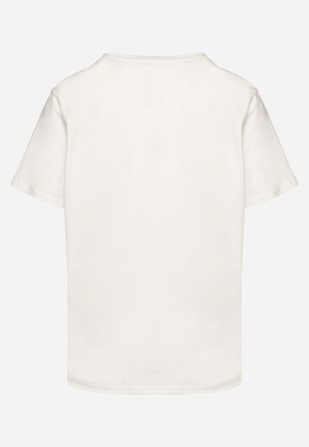 Born2be - Biały Bawełniany T-shirt Ozdobiony Napisem Nalaviraen. Okazja: na co dzień, na randkę, na spacer. Kolor: biały. Materiał: bawełna. Wzór: napisy, aplikacja. Styl: casual, elegancki