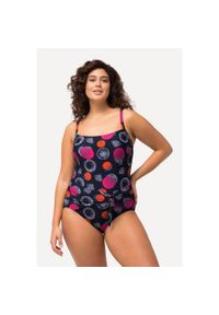 ULLA POPKEN - Damski Strój kąpielowy kropki w kształcie owocu granatu miękkie miseczki. Kolekcja: plus size. Kolor: niebieski. Materiał: poliamid. Wzór: kropki