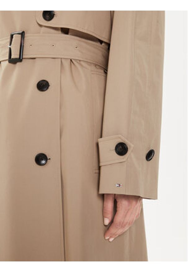 TOMMY HILFIGER - Tommy Hilfiger Trencz WW0WW43336 Beżowy Oversize. Kolor: beżowy. Materiał: bawełna