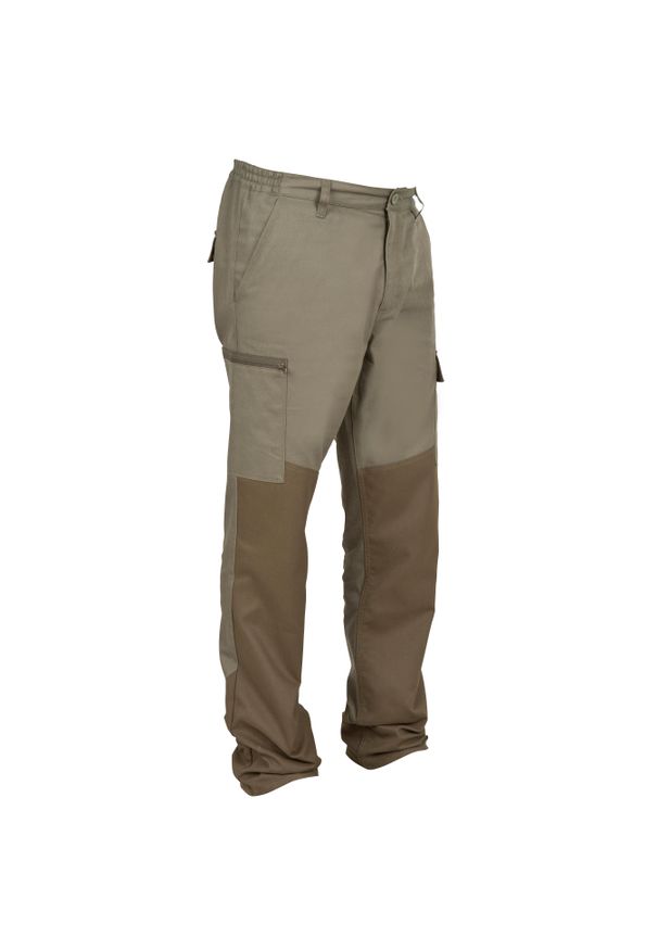 SOLOGNAC - Spodnie outdoor renfort 100. Kolor: zielony. Materiał: materiał, bawełna, poliester. Sport: outdoor