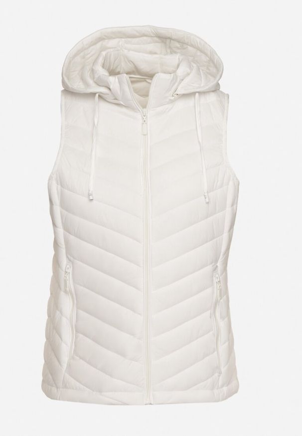 Born2be - Biała Pikowana Kamizelka z Odpinanym Kapturem i Kieszeniami Ninallia. Okazja: na co dzień. Kolor: biały. Materiał: jeans. Styl: casual, sportowy, elegancki