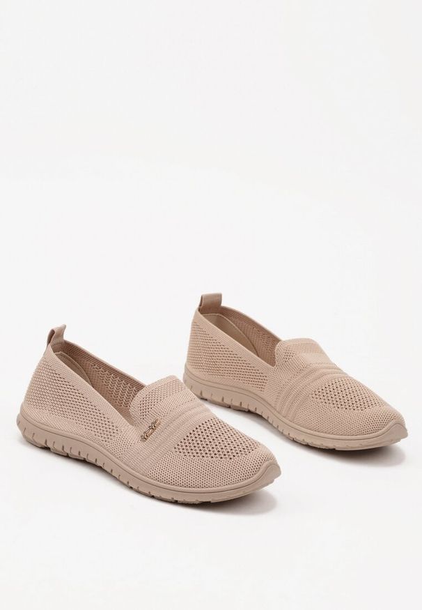 Born2be - Ciemnobeżowe Tenisówki z Siateczkową Cholewką Tatilis. Okazja: na co dzień. Kolor: beżowy. Materiał: jeans. Szerokość cholewki: normalna. Styl: elegancki, casual