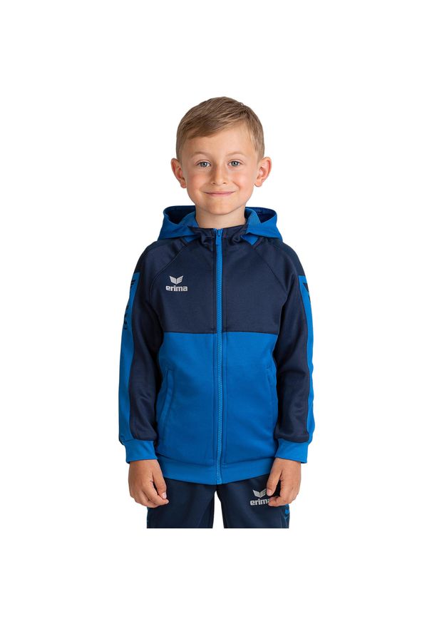 ERIMA - Kurtka z kapturem dla dzieci do treningu Erima Six Wings. Typ kołnierza: kaptur. Kolor: niebieski. Sport: fitness
