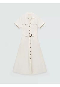 Big-Star - Sukienka damska midi jeansowa trapezowa biała Becca 100. Okazja: na co dzień. Kolor: biały. Materiał: jeans. Długość rękawa: krótki rękaw. Typ sukienki: trapezowe. Styl: casual, klasyczny, elegancki. Długość: midi #1