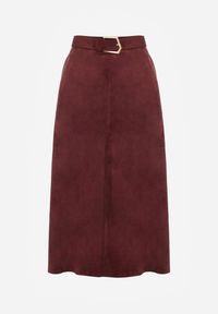 Born2be - Bordowa Rozkloszowana Wiskozowa Spódnica z Bawełną Ozdobiona Paskiem Nawedea. Okazja: na co dzień. Kolor: czerwony. Materiał: bawełna, wiskoza. Wzór: aplikacja. Styl: klasyczny, casual, elegancki #5