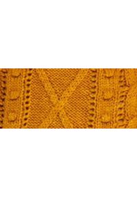 TOP SECRET - Damski ażurowy sweter. Kolor: żółty. Materiał: materiał, jeans, bawełna. Długość rękawa: długi rękaw. Długość: długie. Wzór: ażurowy. Sezon: zima #5