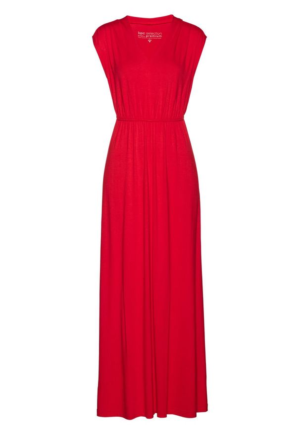 Długa sukienka z dżerseju LENZING™ ECOVERO™ bonprix truskawkowy. Kolor: czerwony. Materiał: jersey. Długość: maxi