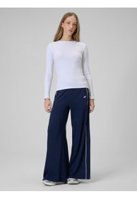 4f - 4F Longsleeve slim z prążkowanej dzianiny damski - biały XS. Okazja: na co dzień, na spacer. Kolor: biały. Materiał: prążkowany, dzianina. Długość rękawa: długi rękaw. Wzór: prążki. Styl: casual #2