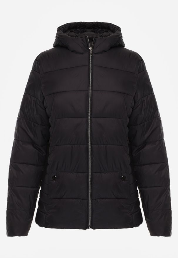 Born2be - Czarna Kurtka Pikowana na Sezon Pzejściowy z Kapturem Zinnitha. Okazja: na co dzień. Typ kołnierza: kaptur. Kolor: czarny. Materiał: nylon, dresówka. Styl: casual