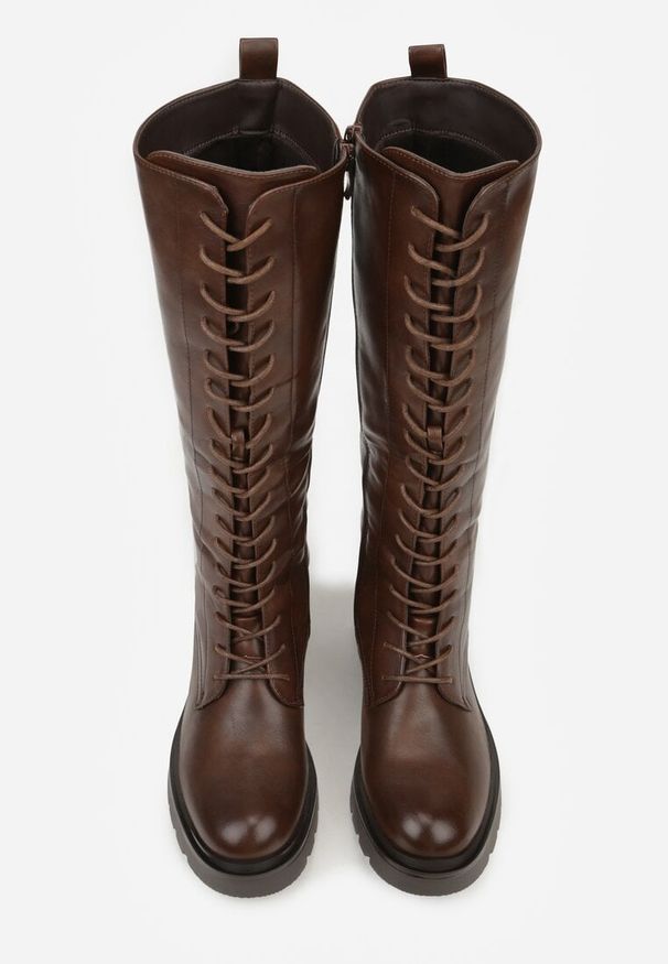 Renee - Brązowe Kozaki Typu Workery Rhaethe. Okazja: na co dzień. Kolor: brązowy. Materiał: skóra, jeans. Styl: casual