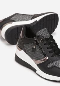 Renee - Czarne Sneakersy na Koturnie z Ozdobnym Zamkiem i Metalicznymi Wstawkami Jaylynn. Zapięcie: zamek. Kolor: czarny. Sezon: wiosna, jesień. Obcas: na koturnie #3