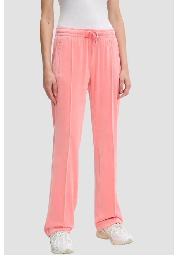 Juicy Couture - JUICY COUTURE Brzoskwiniowe damskie spodnie z cyrkoniami Tina, Rozmiar XS. Kolor: różowy. Materiał: materiał