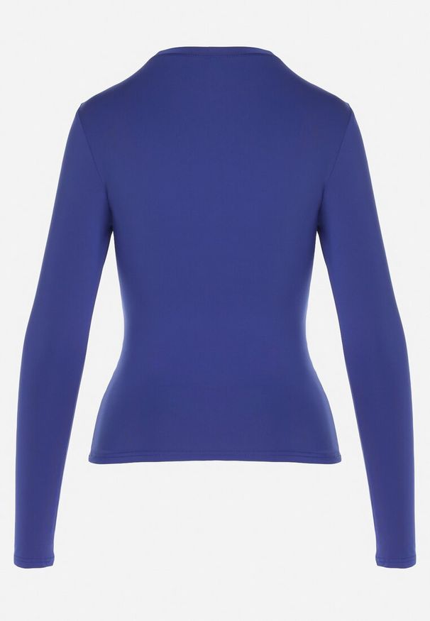 Born2be - Granatowa Bluzka z Długim Rękawem i Ozdobnymi Marszczeniami Jenolla. Kolor: niebieski. Długość rękawa: długi rękaw. Długość: długie