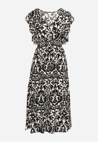 Born2be - Czarna Bawełniana Sukienka Rozkloszowana z Falbankami w Ornamentalny Wzór Zaliette. Okazja: na co dzień. Typ kołnierza: kołnierz z falbankami. Kolor: czarny. Materiał: bawełna. Długość rękawa: krótki rękaw. Styl: elegancki, casual #7