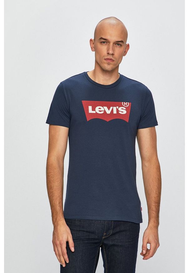 Levi's® - Levi's - T-shirt. Okazja: na spotkanie biznesowe. Kolor: niebieski. Wzór: nadruk. Styl: biznesowy