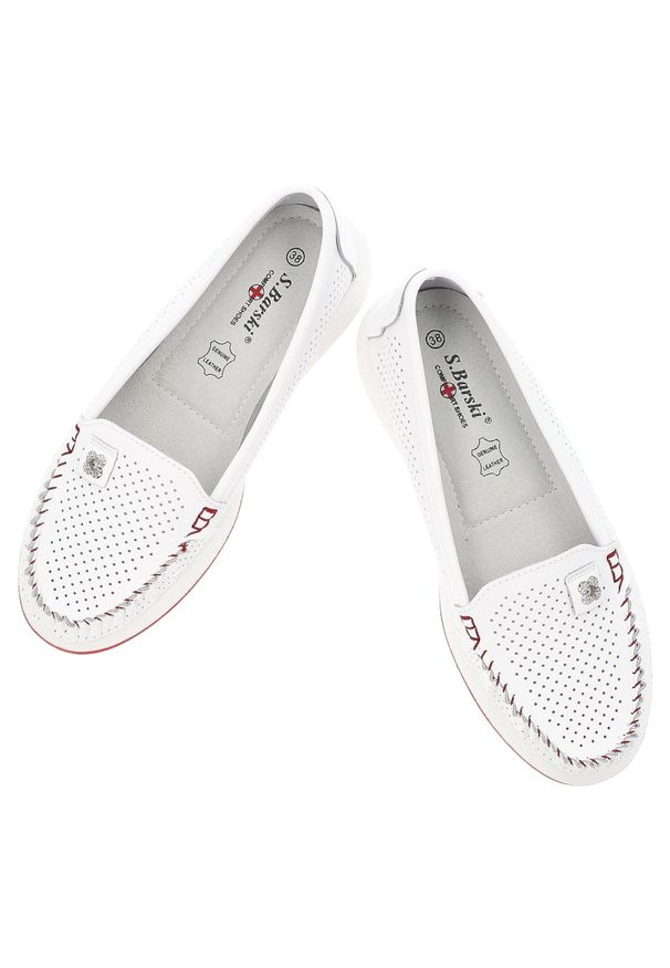 Białe Mokasyny S.Barskie Wygodne Obuwie Damskie. Okazja: na co dzień. Kolor: biały. Materiał: skóra. Szerokość cholewki: normalna. Styl: klasyczny, casual