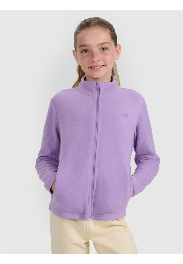 4f - 4F Polar ze stójką slim dziewczęcy - fioletowy 122 (6-7 lat). Typ kołnierza: kołnierzyk stójkowy. Kolor: fioletowy. Materiał: polar. Wzór: gładki. Sezon: lato. Sport: narciarstwo, turystyka piesza, wspinaczka, snowboard
