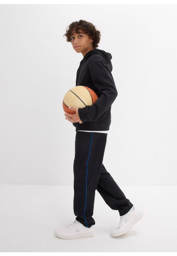 bonprix - Bluza z kapturem z miękkiej mieszanki bawełny. Typ kołnierza: kaptur. Kolor: czarny. Materiał: materiał, bawełna