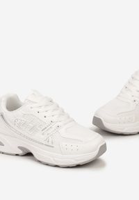 Renee - Białe Sneakersy na Grubej Podeszwie Ozdobione Przeszyciami Linarei. Kolor: biały. Wzór: aplikacja #4