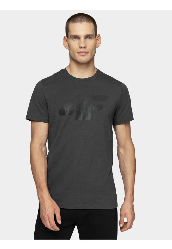 4f - T-shirt regular z nadrukiem męski. Kolor: szary. Materiał: bawełna, dzianina. Wzór: nadruk