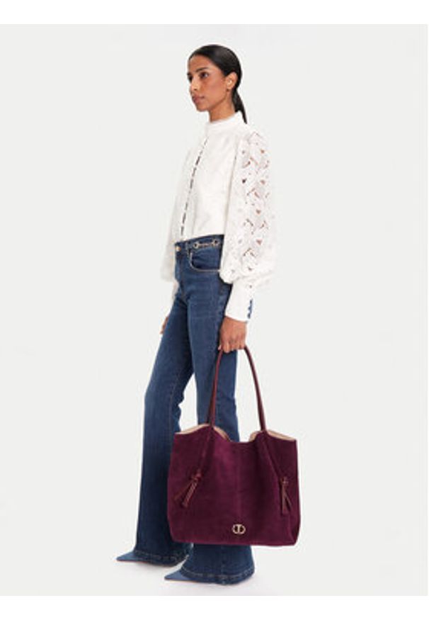 TwinSet - TWINSET Torebka 252TD8350 Bordowy. Kolor: czerwony. Materiał: skórzane, zamszowe