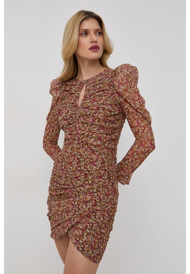 BARDOT - Bardot Sukienka mini dopasowana. Materiał: tkanina. Długość rękawa: długi rękaw. Typ sukienki: dopasowane. Długość: mini