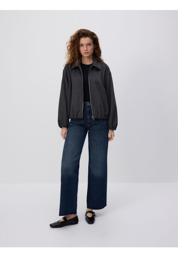 Reserved - Jeansy wide leg z przeszyciami - indigo jeans. Materiał: jeans