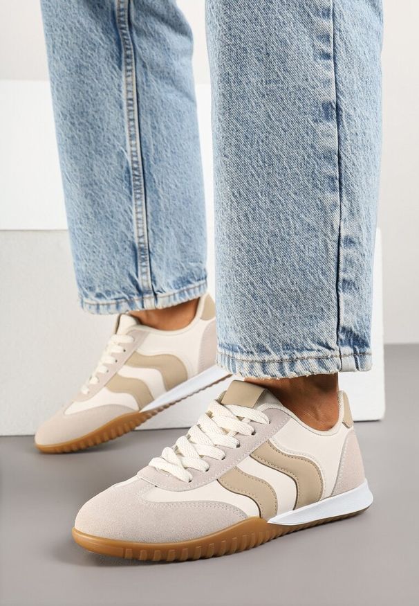 Born2be - Beżowe Sneakersy w Stylu Klasycznych Tenisówek z Przeszyciami Velluria. Kolor: beżowy. Materiał: jeans. Sezon: wiosna, lato. Obcas: na obcasie. Wysokość obcasa: niski