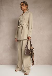 Renee - Beżowe Spodnie Garniturowe High Waist Annavia. Okazja: na spotkanie biznesowe. Stan: podwyższony. Kolor: beżowy. Styl: biznesowy, elegancki