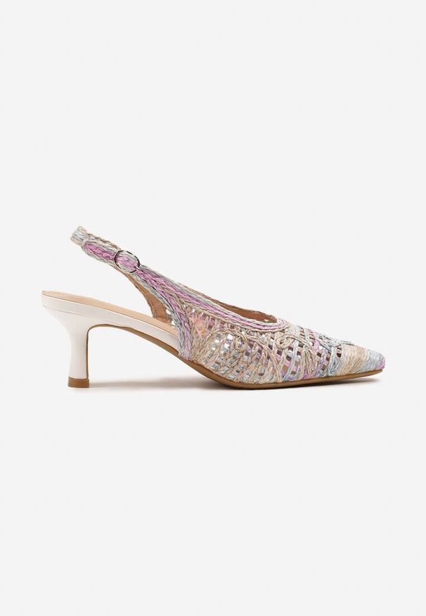 Born2be - Różowo-Niebieskie Ażurowe Sandały Vices na Szpilce z Odkrytą Piętą Nilindela. Okazja: na co dzień, na imprezę. Zapięcie: sprzączka. Kolor: różowy. Wzór: ażurowy. Obcas: na szpilce. Styl: casual, elegancki, klasyczny