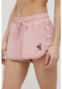 adidas Performance szorty treningowe Club damskie kolor różowy gładkie high waist. Stan: podwyższony. Kolor: różowy. Materiał: skóra, tkanina, dzianina, materiał. Wzór: gładki