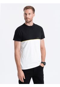 Ombre Clothing - T-shirt męski bawełniany dwukolorowy - czarno-biały V2. Kolor: biały. Materiał: bawełna. Wzór: nadruk