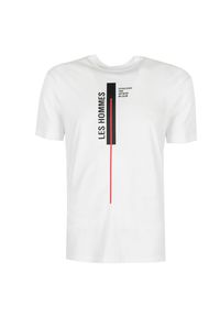 Les Hommes T-shirt "Vertical Line" | LJT201 700P | Vertical Line | Mężczyzna | Biały. Okazja: na co dzień. Kolor: biały. Materiał: bawełna. Wzór: nadruk. Styl: casual