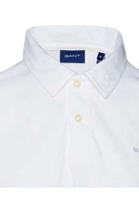 GANT - Biały t-shirt polo z logo. Typ kołnierza: polo. Kolor: biały. Materiał: jeans, bawełna #3