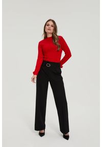 MOODO - Spodnie w kant z paskiem czarne. Kolor: czarny. Materiał: wiskoza, poliester, elastan #1