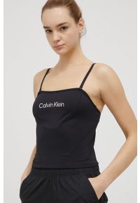 Calvin Klein Performance top treningowy Big Idea kolor czarny. Kolor: czarny. Materiał: skóra, poliester, dzianina. Długość rękawa: na ramiączkach