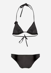 Renee - Czarne Minimalistyczne Bikini Wiązany Biustonosz z Kwiatem 3D i Majtki Figi Evaris. Kolor: czarny. Wzór: kwiaty #2