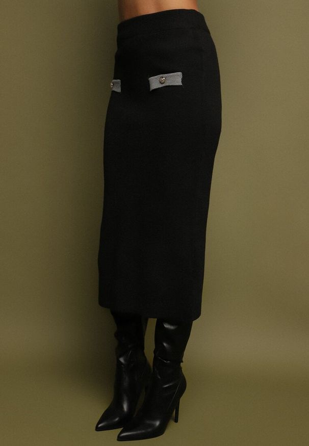 Born2be - Szary Dzianinowy Komplet z Bawełną Kardigan i Spódnica Amantta. Kolor: szary. Materiał: bawełna, dzianina