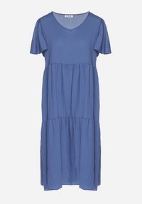 Born2be - Niebieska Wiskozowa Sukienka Rozkloszowana z Dekoltem V Natilenia. Okazja: na co dzień. Kolor: niebieski. Materiał: wiskoza. Styl: klasyczny, elegancki, casual #5