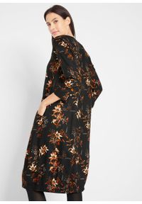 Sukienka z tkaniny bonprix czarno-brązowy mokka - biel wełny w roślinny deseń. Kolor: czarny. Materiał: wełna, tkanina #4