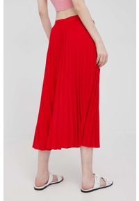 TOMMY HILFIGER - Tommy Hilfiger spódnica kolor czerwony midi rozkloszowana. Kolor: czerwony. Materiał: tkanina, materiał. Wzór: gładki #6