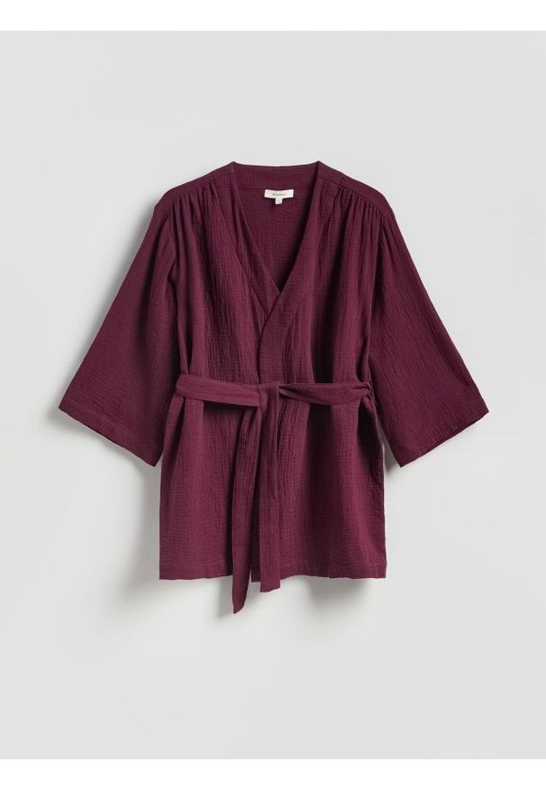 Reserved - Muślinowe kimono - mahoniowy. Kolor: brązowy. Materiał: tkanina, bawełna