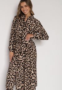 Born2be - Panterkowa Koszulowa Sukienka z Wiskozą w Panterkę z Wiązanym Paskiem Assava. Okazja: do pracy, na spotkanie biznesowe. Materiał: wiskoza. Wzór: motyw zwierzęcy. Typ sukienki: koszulowe. Styl: biznesowy, klasyczny, elegancki #6