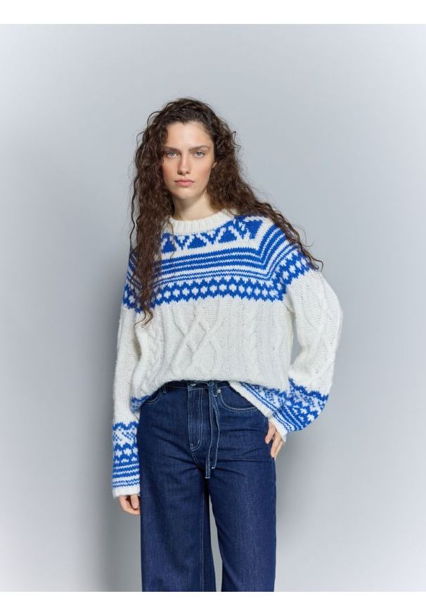 Reserved - Sweter z nordyckim wzorem - wielobarwny. Materiał: wełna, dzianina