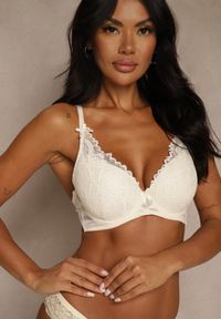 Renee - Jasnobeżowy Biustonosz Zdobiony Koronką i Kokardami Morgavia. Kolor: beżowy. Materiał: koronka. Wzór: koronka, aplikacja #7